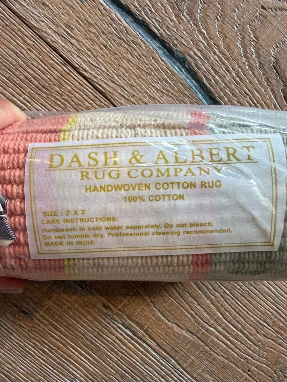 Hand woven 100% Cotton Coral and Sage Stripe Door Mat